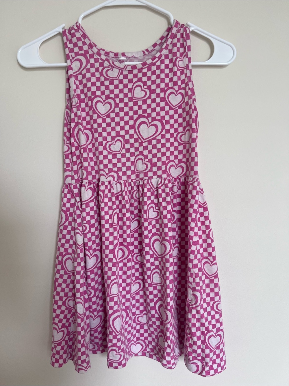 Girls Pink Heart Checkerboard Sleeveless Dress